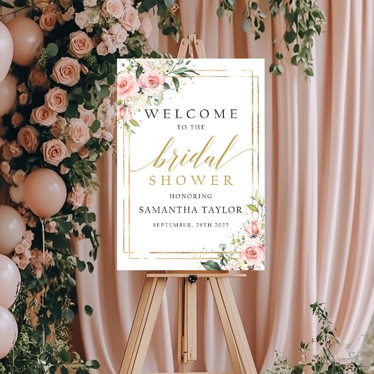 Roze bloem gouden bruiloft bruidsshower welkomstbo poster