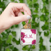 Roze Bloem Gouden Cirkel Sleutelhanger (Hand)