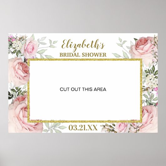 Roze Bloem Gouden Fotocabine Frame Prop Poster (Voorkant)