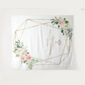 Roze Bloem Gouden Frame Heilige Communie Achtergro Wandkleed (Voorkant (horizontaal))