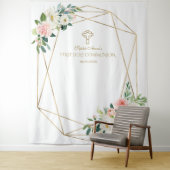 Roze Bloem Gouden Frame Heilige Communie Achtergro Wandkleed (In situ)