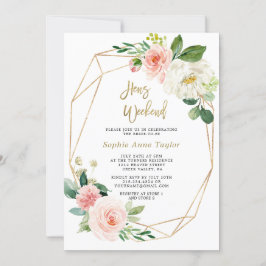 Roze Bloem Gouden Frame Meidenavond Kaart