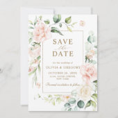 Roze Bloem Gouden Frame Save The Date (Voorkant)
