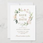 Roze Bloem Gouden Geometrische Frame Save The Date (Voorkant)