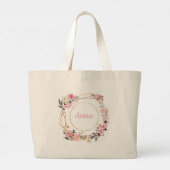 Roze Bloem Gouden Geometrische Tote Tas (Achterkant)