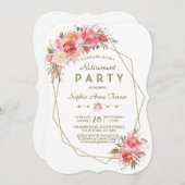 Roze bloem gouden glitter lijst pensioenfeest kaart (Voorkant / Achterkant)