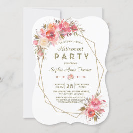 Roze bloem gouden glitter lijst pensioenfeest kaart