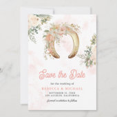 Roze Bloem Gouden Hoefijzer Trouw Save The Date (Voorkant)