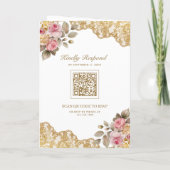 Roze Bloem Gouden Kant QR Code Foto Bruiloft (Achterkant)