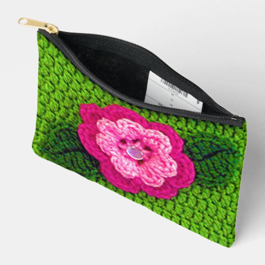 Roze Bloem Grass Green Leaf Artisan Haakprint Etui (Open)