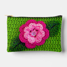 Roze Bloem Grass Green Leaf Artisan Haakprint
