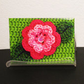 Roze Bloem Grass Green Leaf Artisan Haakprint Magneet
