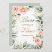 Roze bloem, grienery, raad eens hoeveel Kisses gam Kaart (Voorkant / Achterkant)