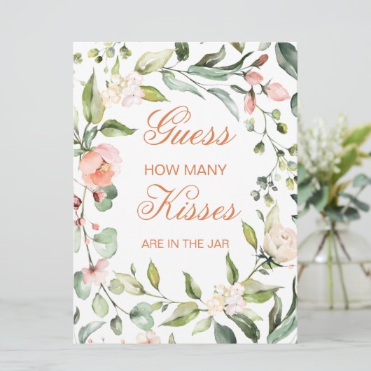 Roze bloem, grienery, raad eens hoeveel Kisses gam Kaart (Staand voorkant)