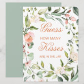 Roze bloem, grienery, raad eens hoeveel Kisses gam Kaart (Voorkant / Achterkant)