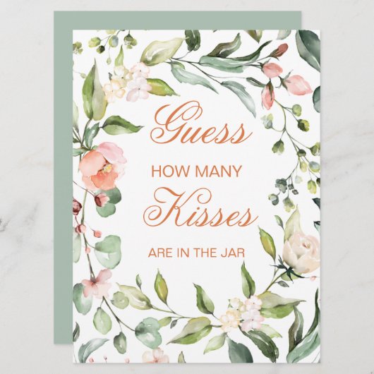 Roze bloem, grienery, raad eens hoeveel Kisses gam Kaart (Voorkant / Achterkant)