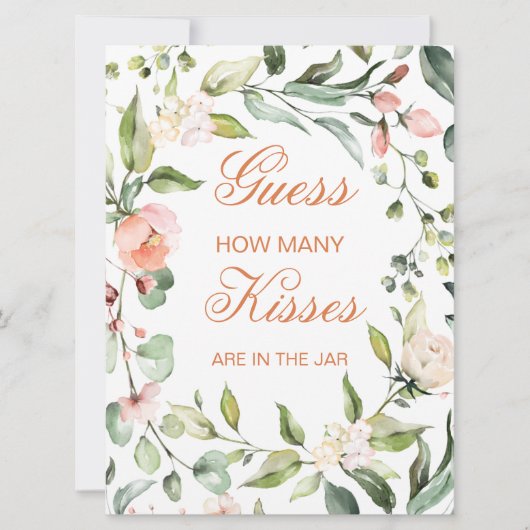 Roze bloem, grienery, raad eens hoeveel Kisses gam Kaart (Voorkant)