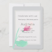  Roze Bloem Grijs 16e Verjaardag Kaart (Voorkant)