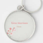 Roze bloem grijs sleutelhanger (Voorkant)