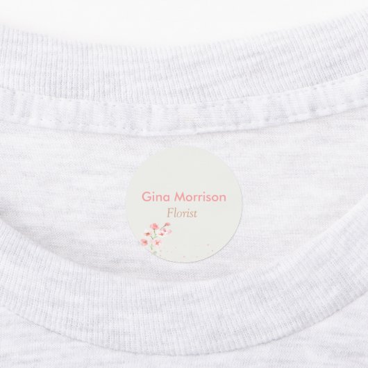 Roze bloem grijze werknemer labels (Aangebracht)