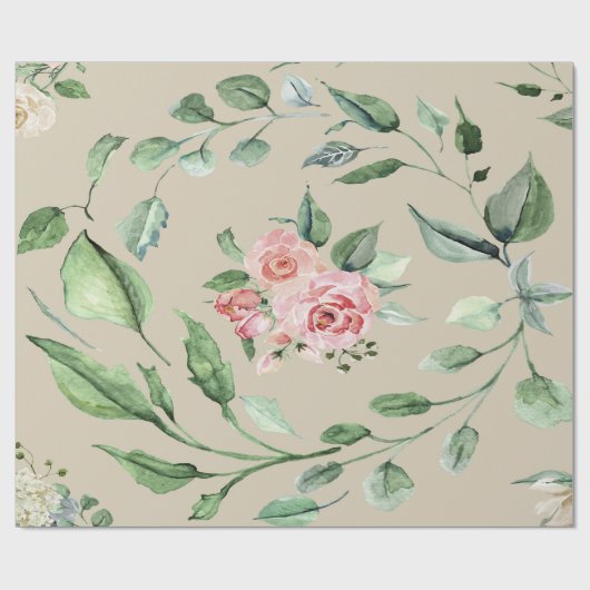 Roze Bloem & Groen Cadeaupapier (Vlak)
