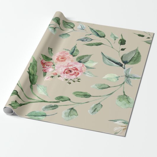 Roze Bloem & Groen Cadeaupapier (Uitgerold)