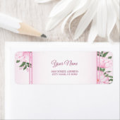 Roze bloem groene bladeren bruiloft retouradres etiket (Insitu)