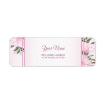 Roze bloem groene bladeren bruiloft retouradres