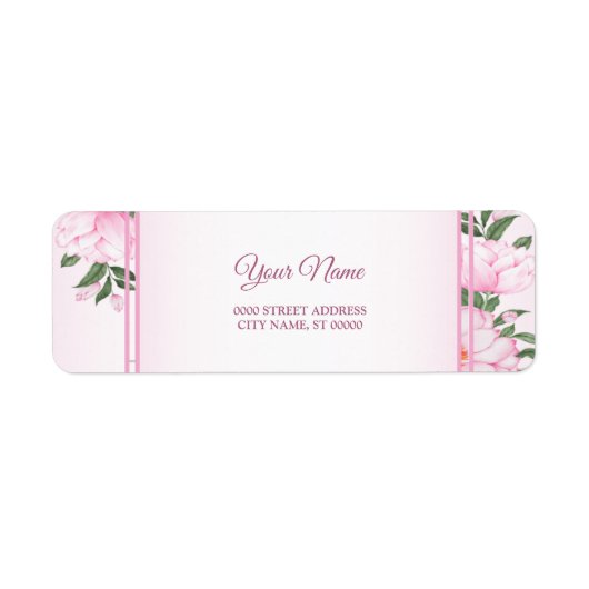 Roze bloem groene bladeren bruiloft retouradres etiket (Voorkant)