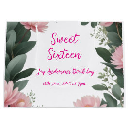  roze bloem groene eucalyptus 16e verjaardag groot cadeauzakje