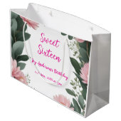  roze bloem groene eucalyptus 16e verjaardag groot cadeauzakje (Achterkant Gekanteld)