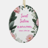  roze bloem groene eucalyptus 16e verjaardag keramisch ornament (Rechts)