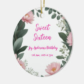  roze bloem groene eucalyptus 16e verjaardag keramisch ornament (Links)