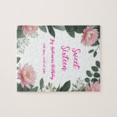  roze bloem groene eucalyptus 16e verjaardag legpuzzel (Horizontaal)