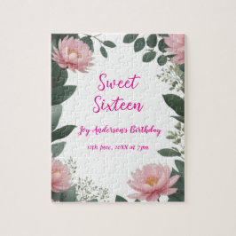  roze bloem groene eucalyptus 16e verjaardag legpuzzel