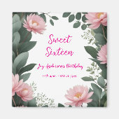 roze bloem groene eucalyptus 16e verjaardag magneet (Voorkant)