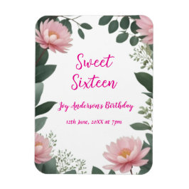  roze bloem groene eucalyptus 16e verjaardag magneet