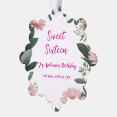  roze bloem groene eucalyptus 16e verjaardag ornament kaart (Links)