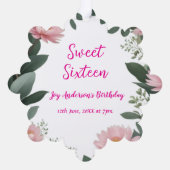  roze bloem groene eucalyptus 16e verjaardag ornament kaart (Achterkant)