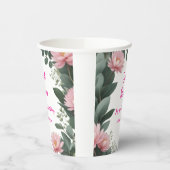 roze bloem groene eucalyptus 16e verjaardag papieren bekers (Links)