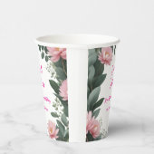 roze bloem groene eucalyptus 16e verjaardag papieren bekers (Rechts)