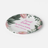 roze bloem groene eucalyptus 16e verjaardag papieren bordje (Gekanteld)