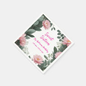  roze bloem groene eucalyptus 16e verjaardag servet (Hoek)