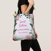  roze bloem groene eucalyptus 16e verjaardag tote bag (Dichtbij)