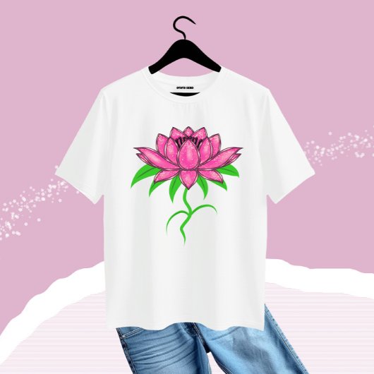 Roze bloem grote maat t-shirt