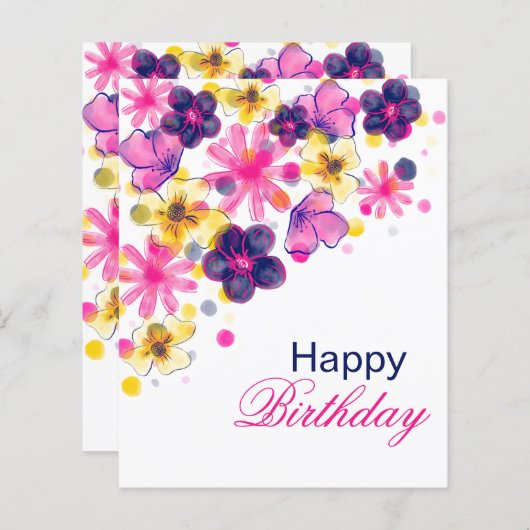 Roze bloem Happy Birthday Kaart (Voorkant / Achterkant)