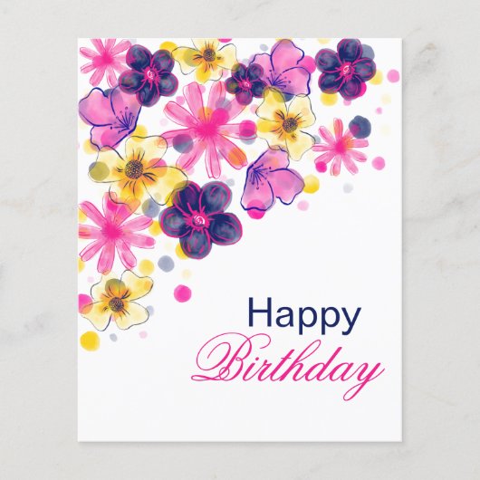 Roze bloem Happy Birthday Kaart (Voorkant)