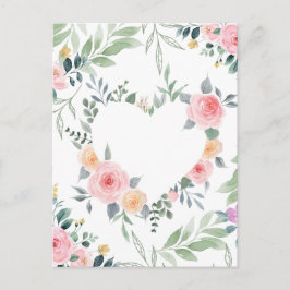Roze Bloem Hart Ansichtkaart Briefkaart