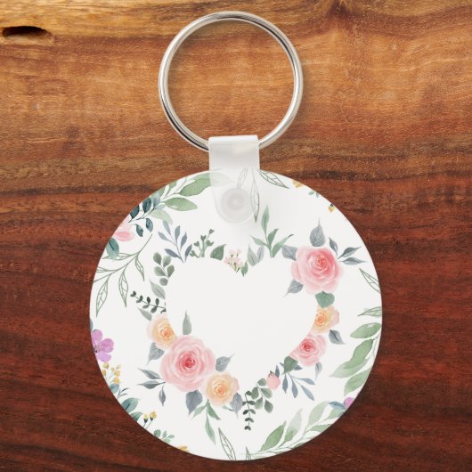 Roze Bloem Hart Sleutelhanger (Achterkant)
