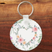 Roze Bloem Hart Sleutelhanger (Voorkant)